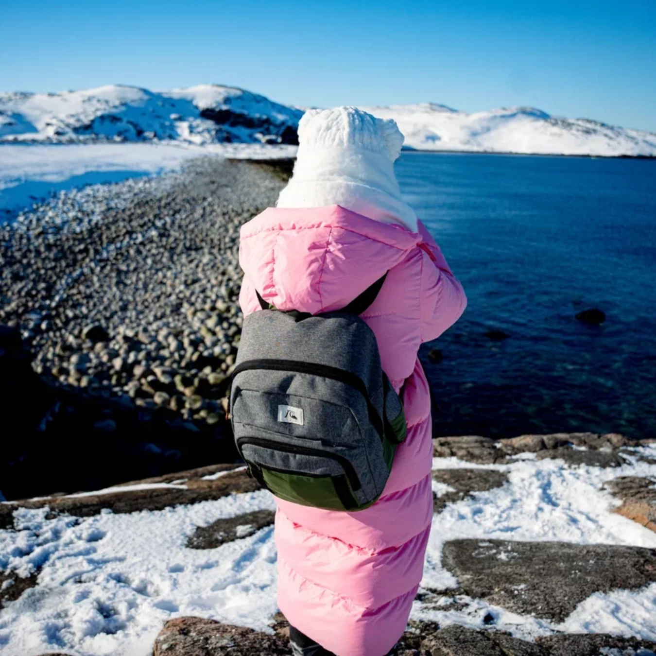 Traveller on the winter coast of Teriberka